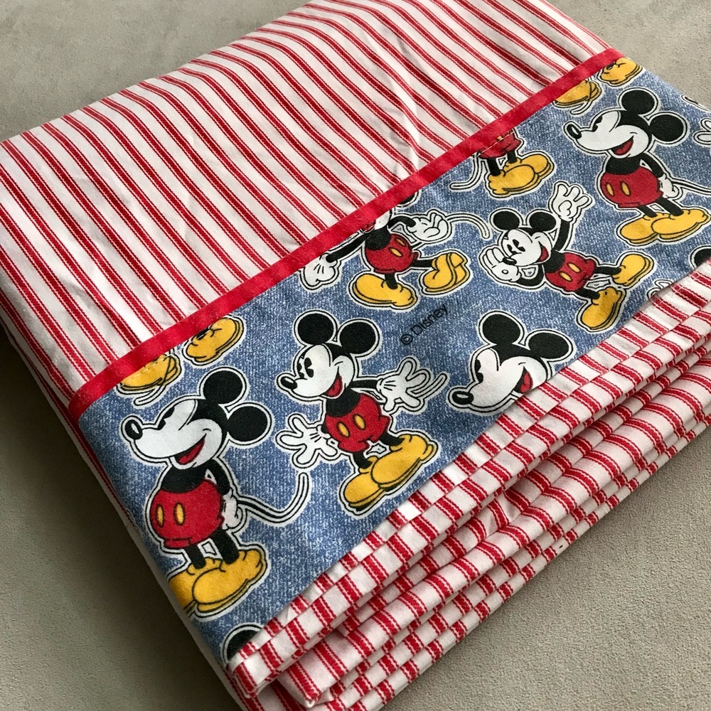 Vintage Disney Red and White Striped Twin Flat Sheet